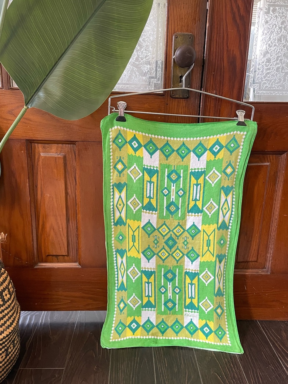 Vintage Green Geometric Kitchen Linen